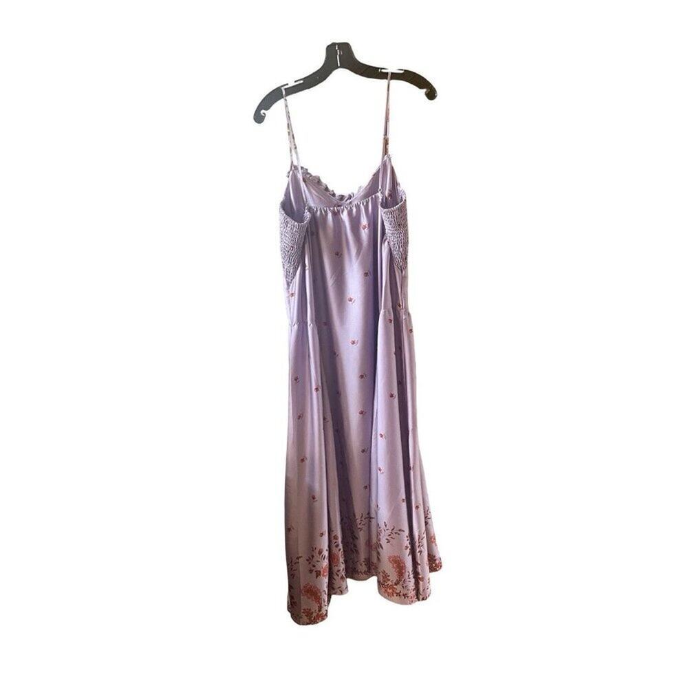 Free People Intimately On My Own Printed Dress Purple Satin Floral Maxi Medium - Picture 8 of 11